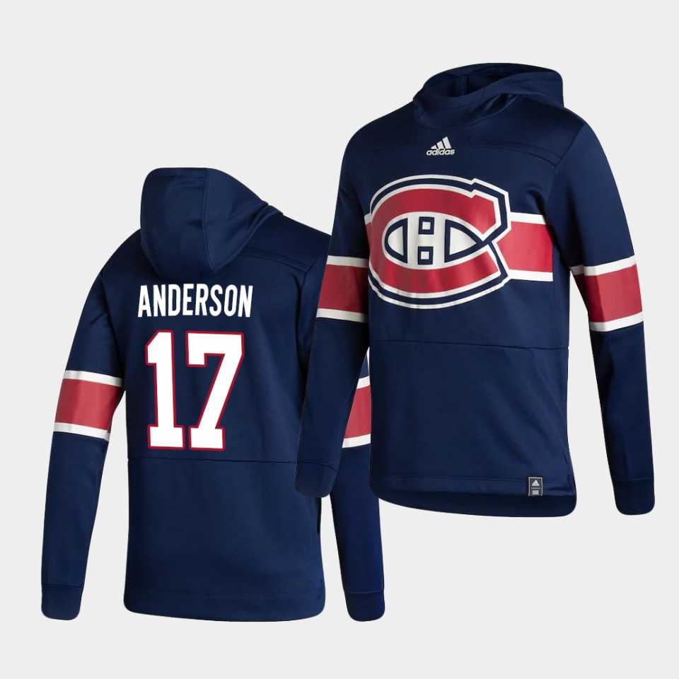Men Montreal Canadiens 17 Anderson Blue NHL 2021 Adidas Pullover Hoodie Jersey
